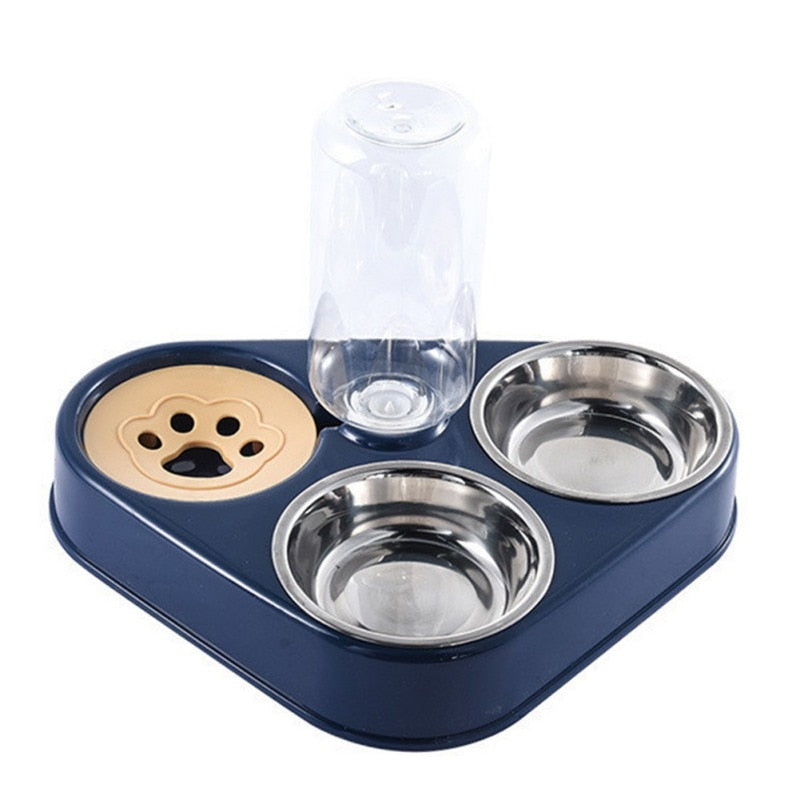 500ML Dog Bowl Cat Feeder Bowl With Dog Water Bottle Automatic Drinking Pet Bowl Cat Food Bowl Pet Stainless Steel Double 3 Bowl-4